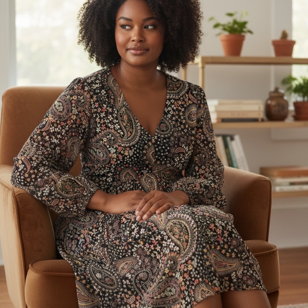 Torrid Multicolor Paisley Long Sleeve Dress